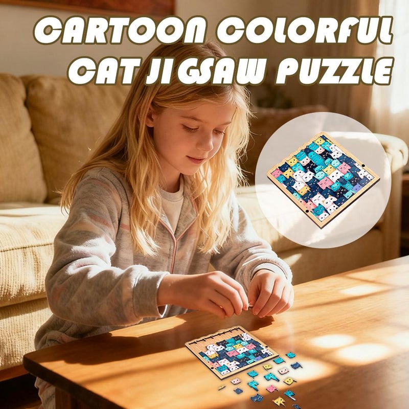 Cat Shaped Puzzle, 62-piece Colored Cat Shaped Wooden Jigsaw Puzzle for Adults, Framed by Adorable Cats Outline Puzzles, for Birthday, Christmas, New Year, & Easter Celebrations - Image 2